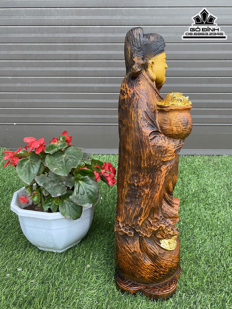 Tượng Thần Tài Gỗ Hương Cao 52 Ngang 24 Sâu 15 (cm) 3