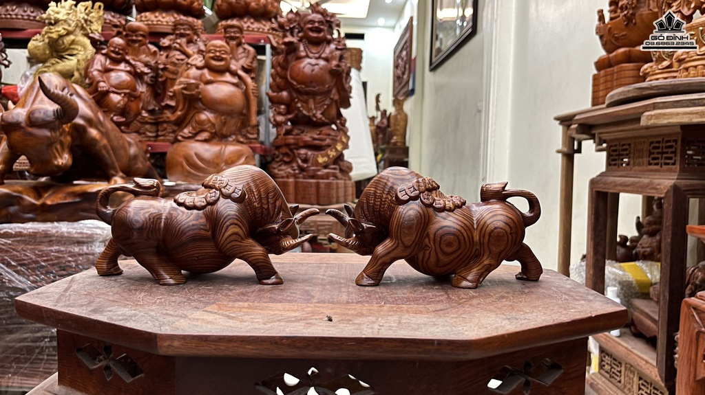 Tượng Bò Tót Gỗ Trắc Cao 19 Ngang 10 Sâu 9 (cm) 5
