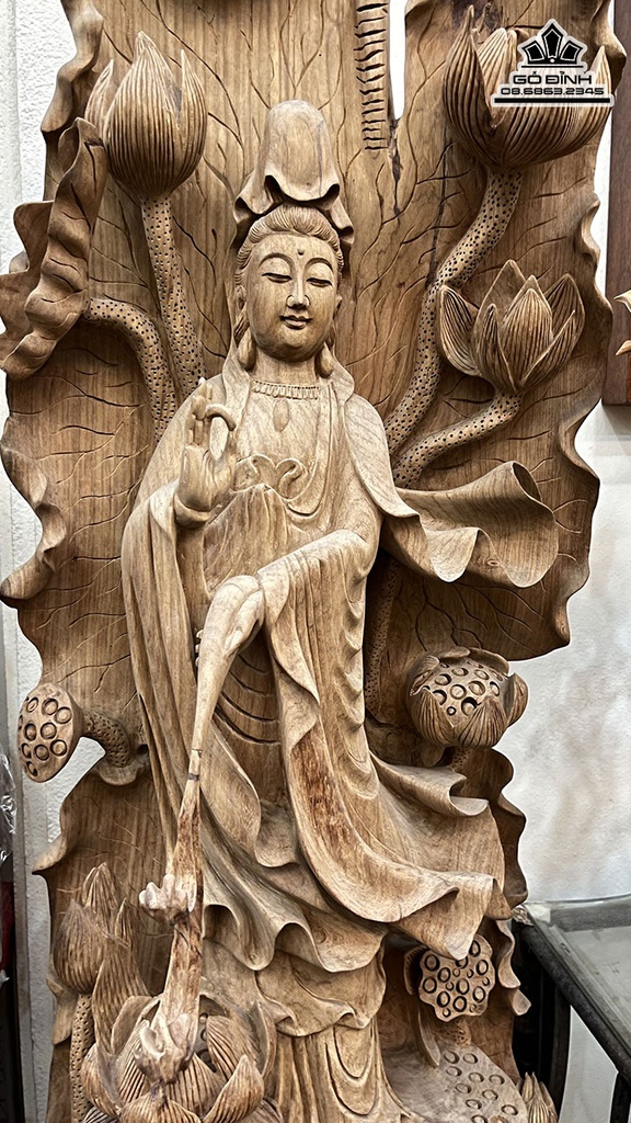 Tượng Phật Quan Âm Gỗ Hương Cao 110 Ngang 40 Sâu 40 (cm) 1