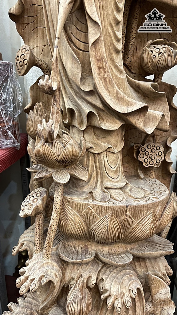 Tượng Phật Quan Âm Gỗ Hương Cao 110 Ngang 40 Sâu 40 (cm) 3