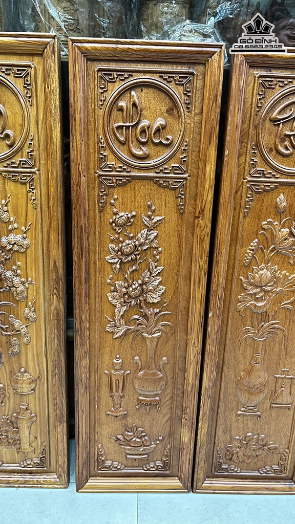 Tranh Gỗ Tứ Bình Gỗ Hương Cao 108 Ngang 30 Sâu 3 (cm) 1