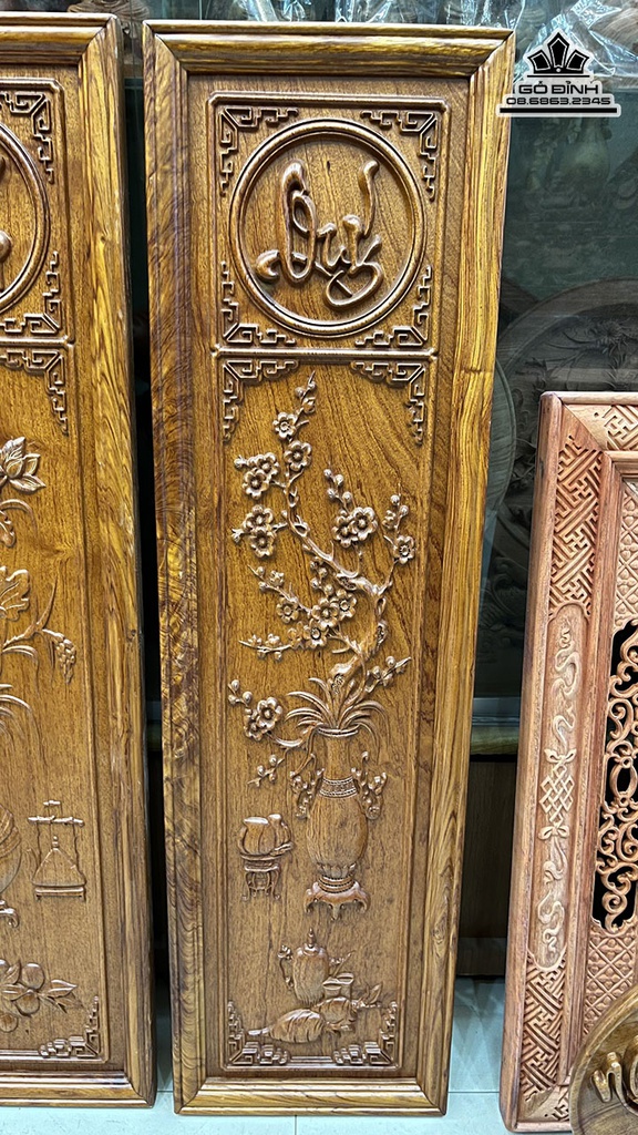 Tranh Gỗ Tứ Bình Gỗ Hương Cao 108 Ngang 30 Sâu 3 (cm) 2