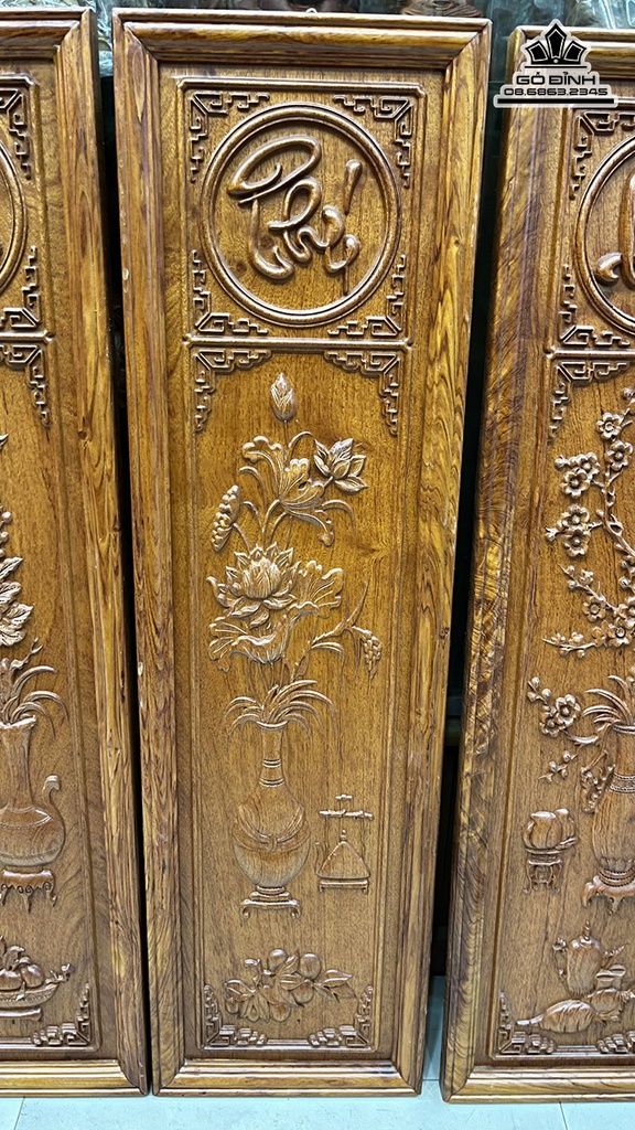 Tranh Gỗ Tứ Bình Gỗ Hương Cao 108 Ngang 30 Sâu 3 (cm) 3