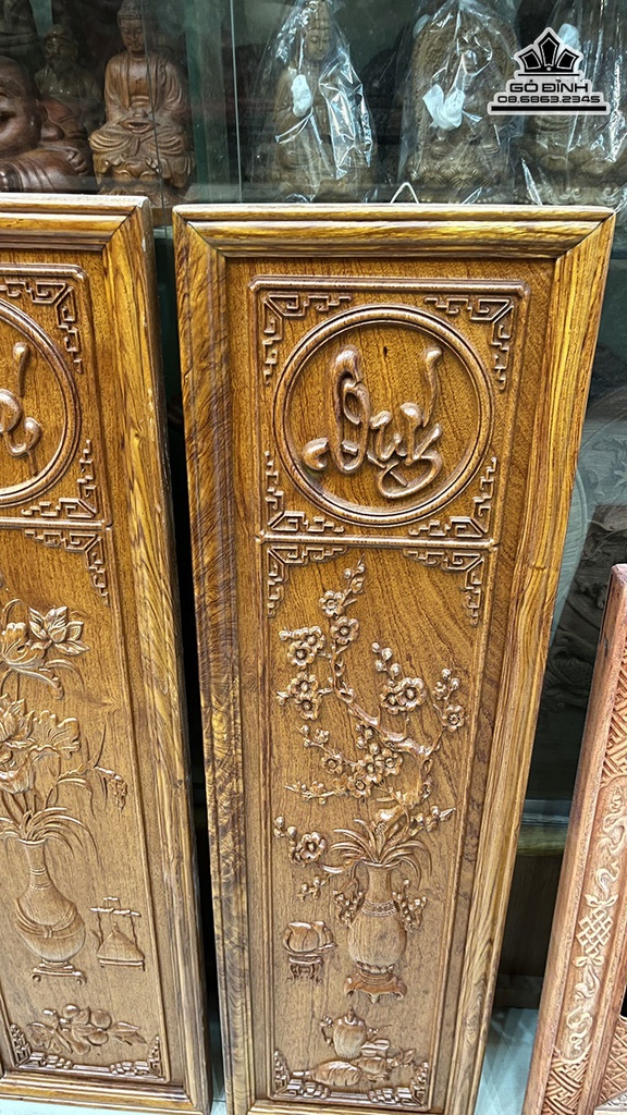 Tranh Gỗ Tứ Bình Gỗ Hương Cao 108 Ngang 30 Sâu 3 (cm) 7