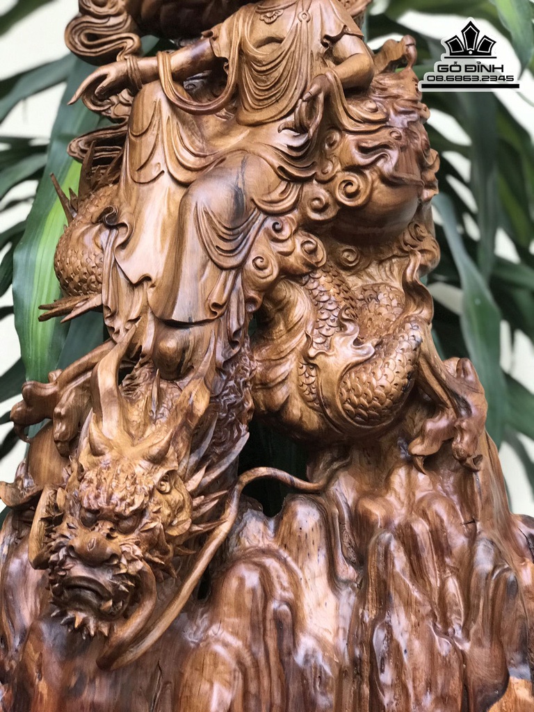 Tượng Phật Quan Âm Ngồi Trên Rồng Gỗ Bách Xanh Cao 98 Ngang 45 Sâu 28 (cm) 4