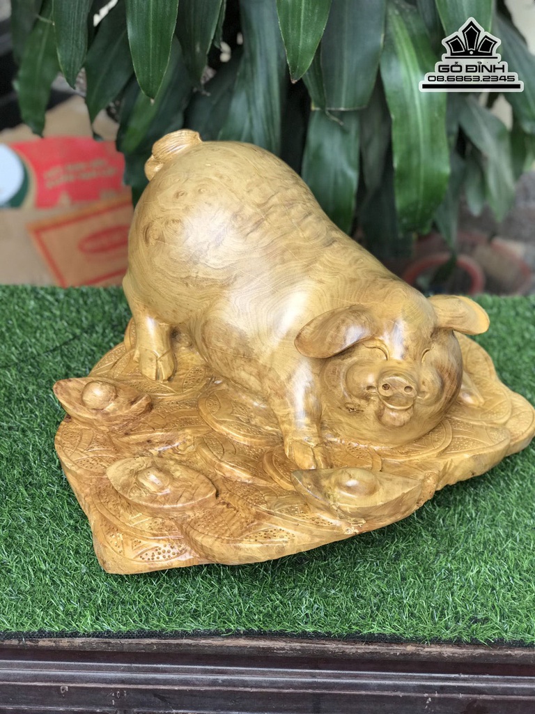 Tượng Heo Gỗ Nu Kháo Cao 28 Ngang 45 Sâu 46 (cm) 2