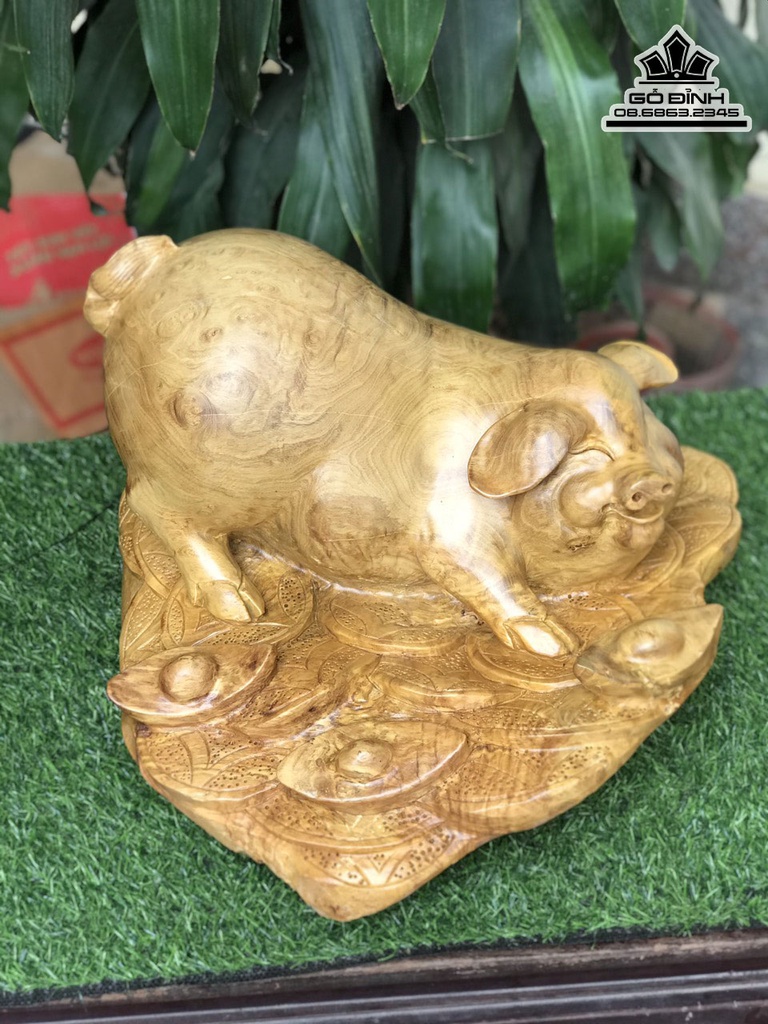 Tượng Heo Gỗ Nu Kháo Cao 28 Ngang 45 Sâu 46 (cm) 4