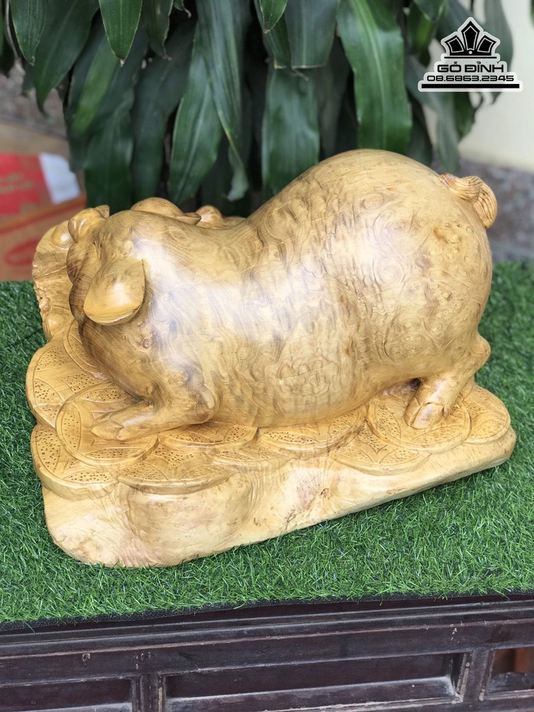 Tượng Heo Gỗ Nu Kháo Cao 28 Ngang 45 Sâu 46 (cm)6