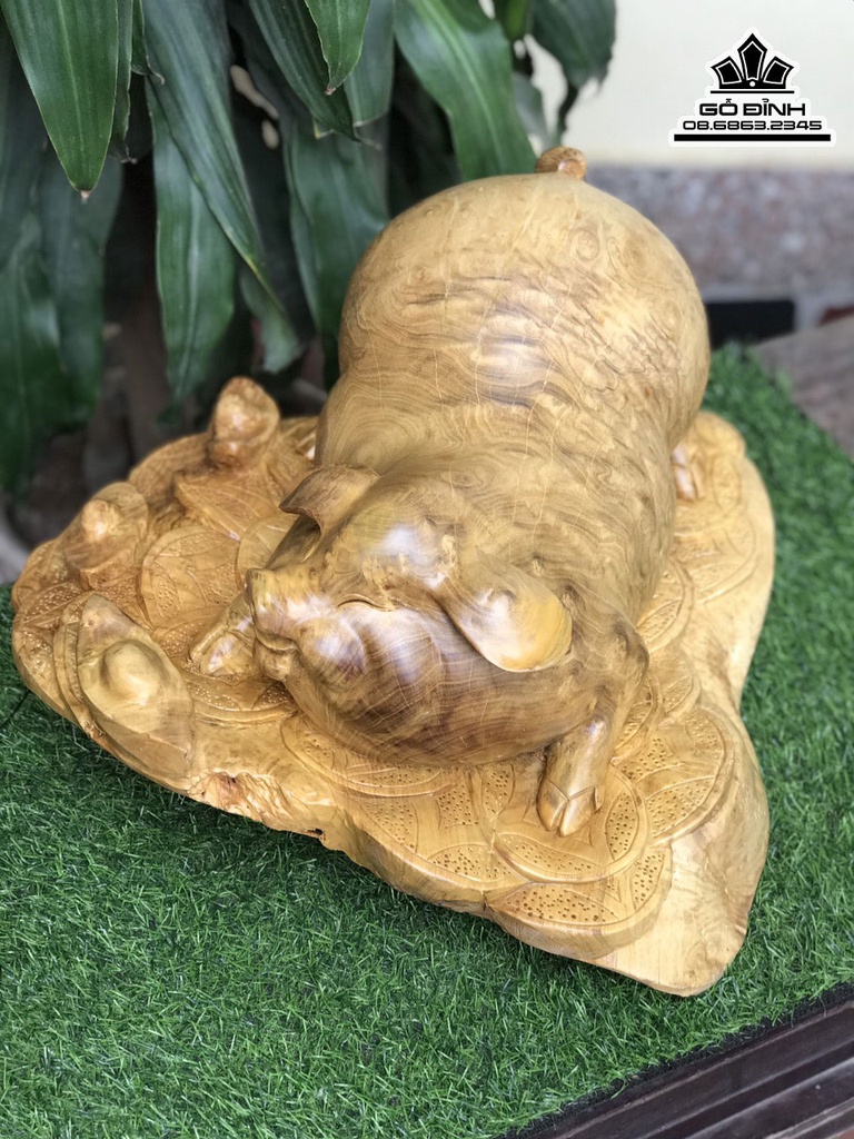 Tượng Heo Gỗ Nu Kháo Cao 28 Ngang 45 Sâu 46 (cm)8