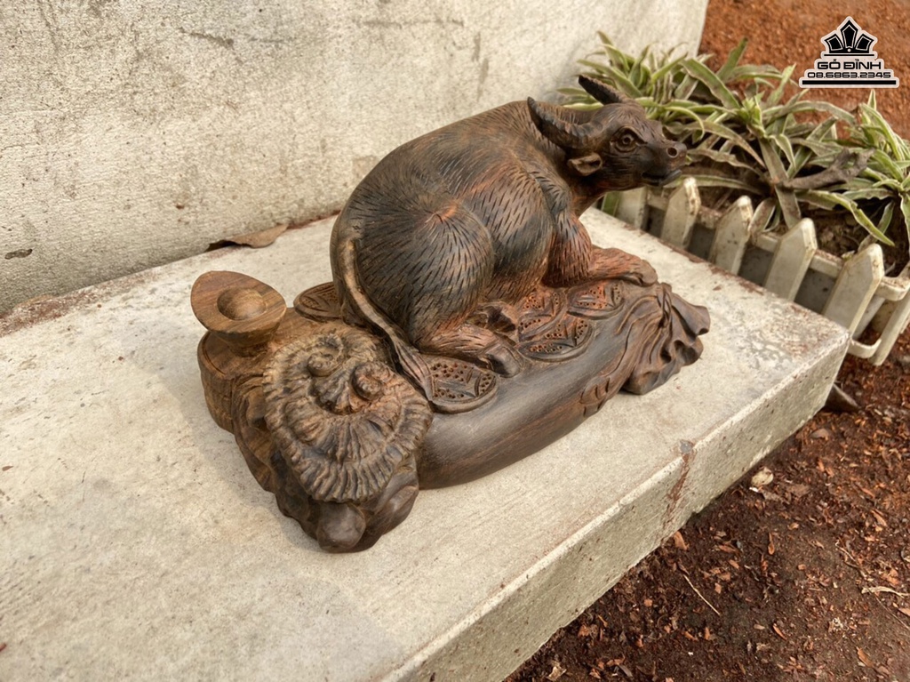 Tượng Trâu Gỗ Trắc Cao 13 Ngang 24 Sâu 13 (cm) 0