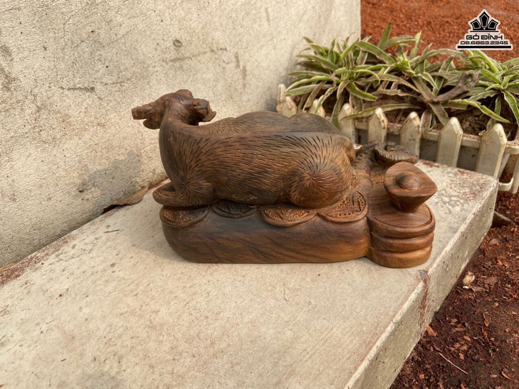 Tượng Trâu Gỗ Trắc Cao 13 Ngang 24 Sâu 13 (cm) 3