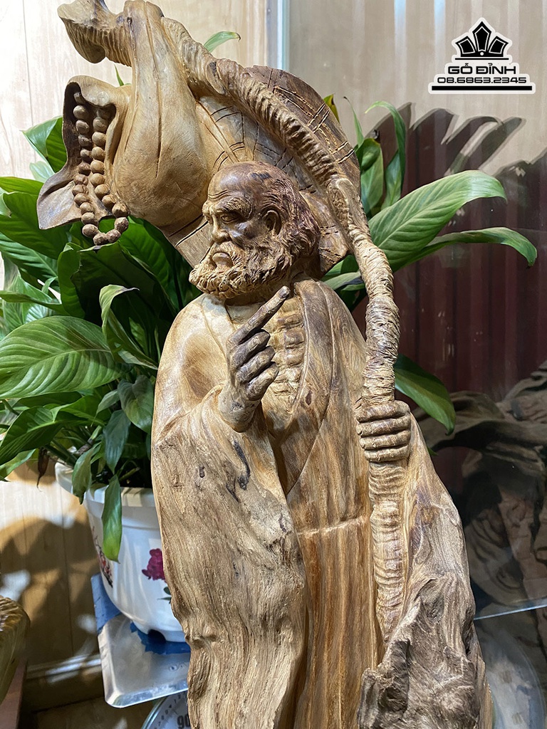 Tượng Đạt Ma Sư Tổ Gỗ Lũa Ngọc Am Cao 97 Ngang 45 Sâu 22 (cm) 3