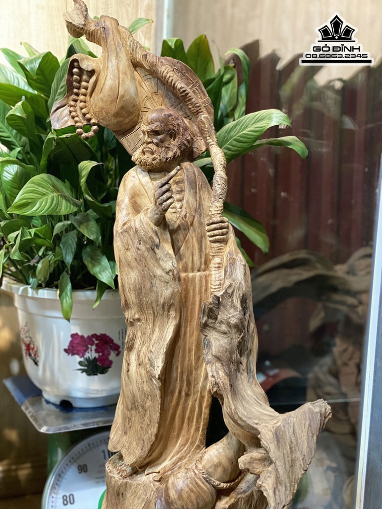 Tượng Đạt Ma Sư Tổ Gỗ Lũa Ngọc Am Cao 97 Ngang 45 Sâu 22 (cm) 4