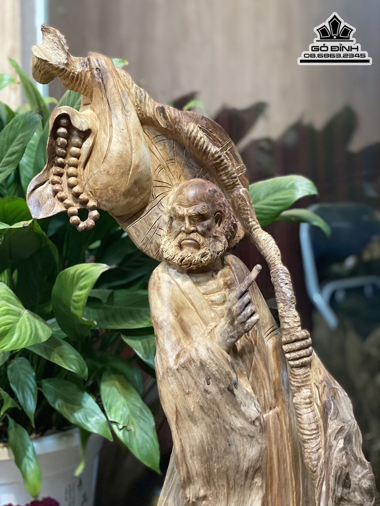 Tượng Đạt Ma Sư Tổ Gỗ Lũa Ngọc Am Cao 97 Ngang 45 Sâu 22 (cm) 5