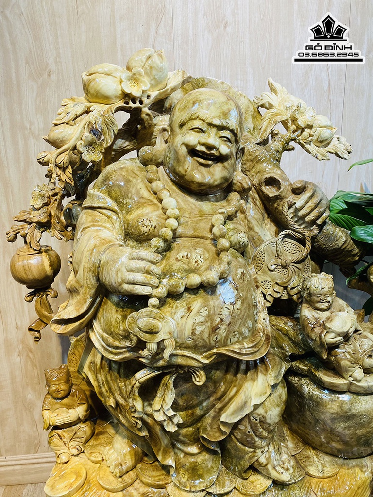 Tượng Phật Di Lặc Gỗ Nu Kháo Cao 94 Ngang 70 Sâu 45 (cm) 6