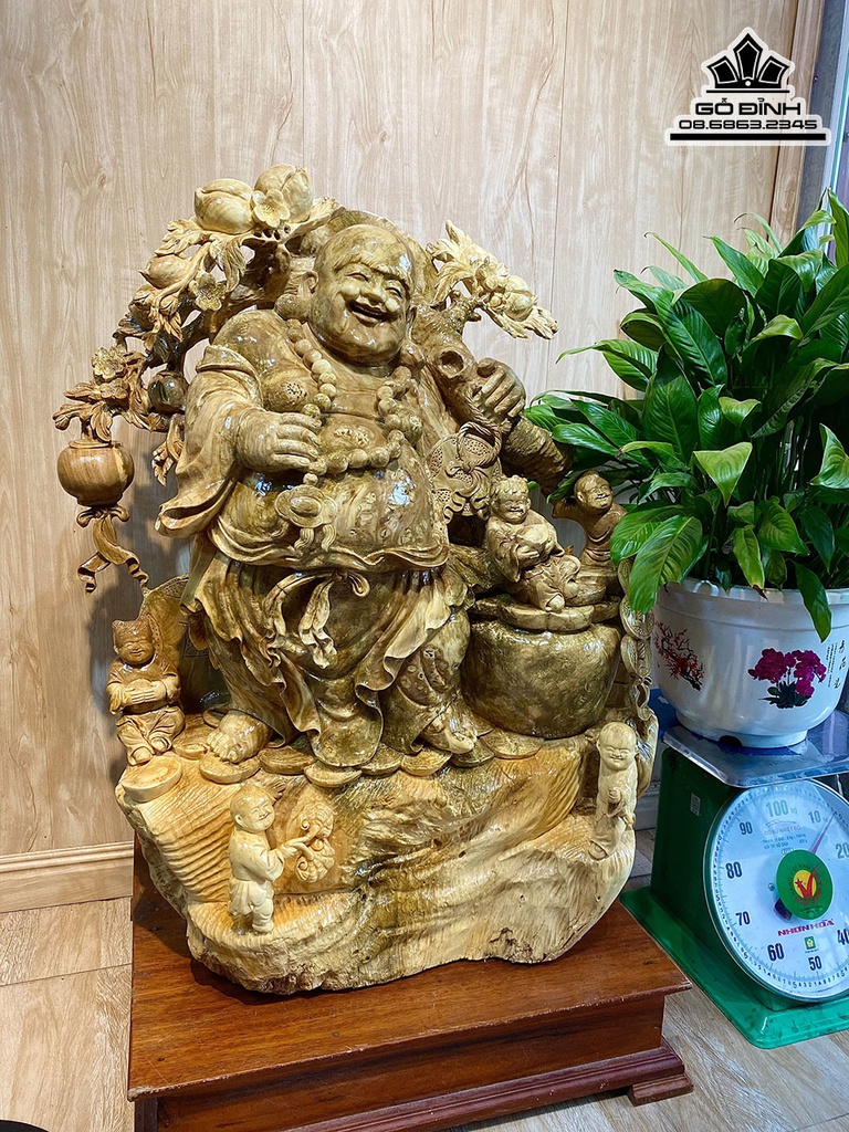 Tượng Phật Di Lặc Gỗ Nu Kháo Cao 94 Ngang 70 Sâu 45 (cm) 9