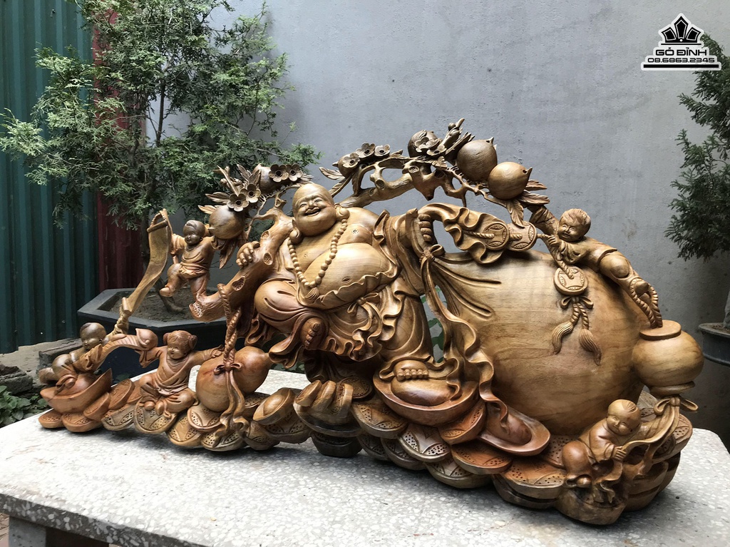 Tượng Phật Di Lặc Gỗ Xá Xị Cao 56 Ngang 106 Sâu 25 (cm) 2