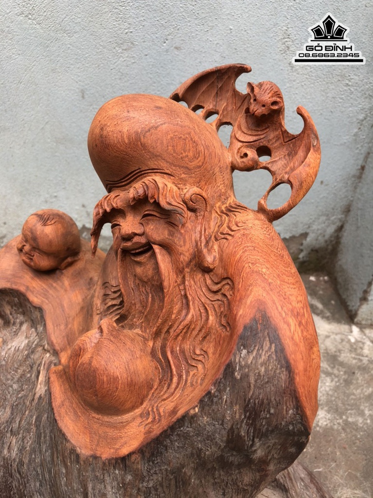 Tượng Ông Thọ Gỗ Hương Cao 40 Ngang 39 Sâu 20 (cm) 0