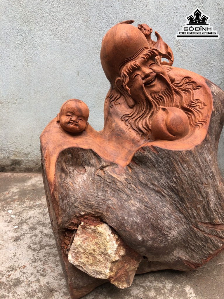 Tượng Ông Thọ Gỗ Hương Cao 40 Ngang 39 Sâu 20 (cm) 2