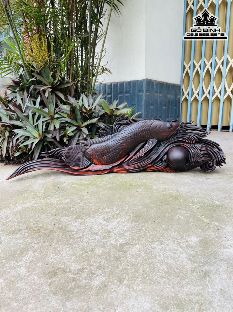 Tượng Cá Gỗ Trắc Cao 25 Ngang 95 Sâu 13 (cm) 3