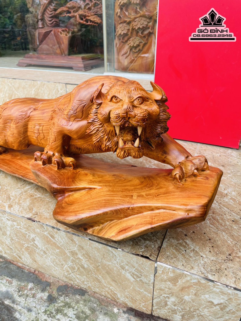Tượng Hổ Gỗ  Hương Cao 29 Ngang 95 Sâu 32 (cm) 3
