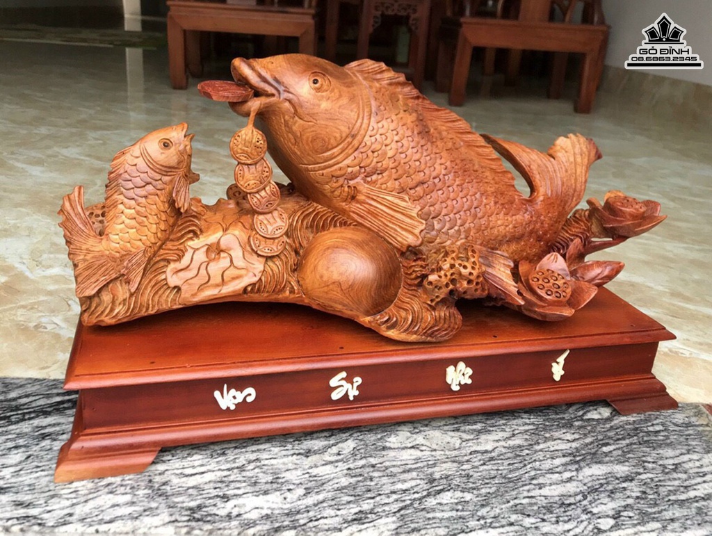 Tượng Cá Mẫu Tử Gỗ HƯơng Cao 35 Ngang 63 Sâu 25 (cm) 1