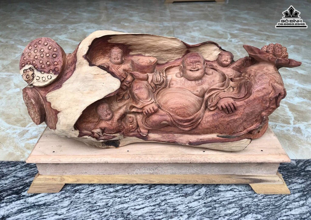 Tượng Phật Di Lặc Ngồi Lá Sen Gỗ Hương Cao 33 Ngang 54 Sâu 22 (cm) 0