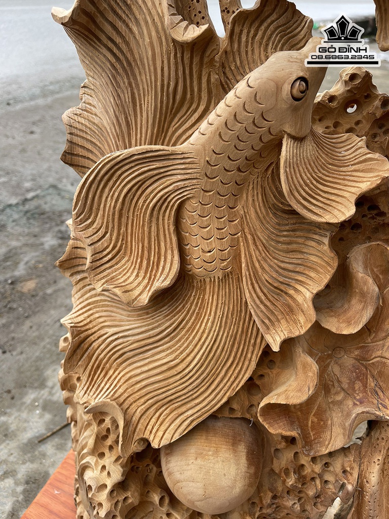 Tượng Cá Xiêm Gỗ Ngọc Am Cao 90 Ngang 48 Sâu 25 (cm) 1