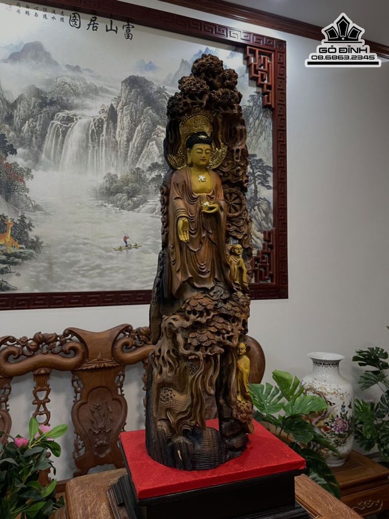 Tượng Nhất Tâm Bái Phật  Gỗ Bách Xanh Cao 62 Ngang 20 Sâu 15 (cm) 3