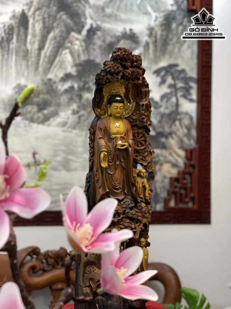 Tượng Nhất Tâm Bái Phật  Gỗ Bách Xanh Cao 62 Ngang 20 Sâu 15 (cm) 5