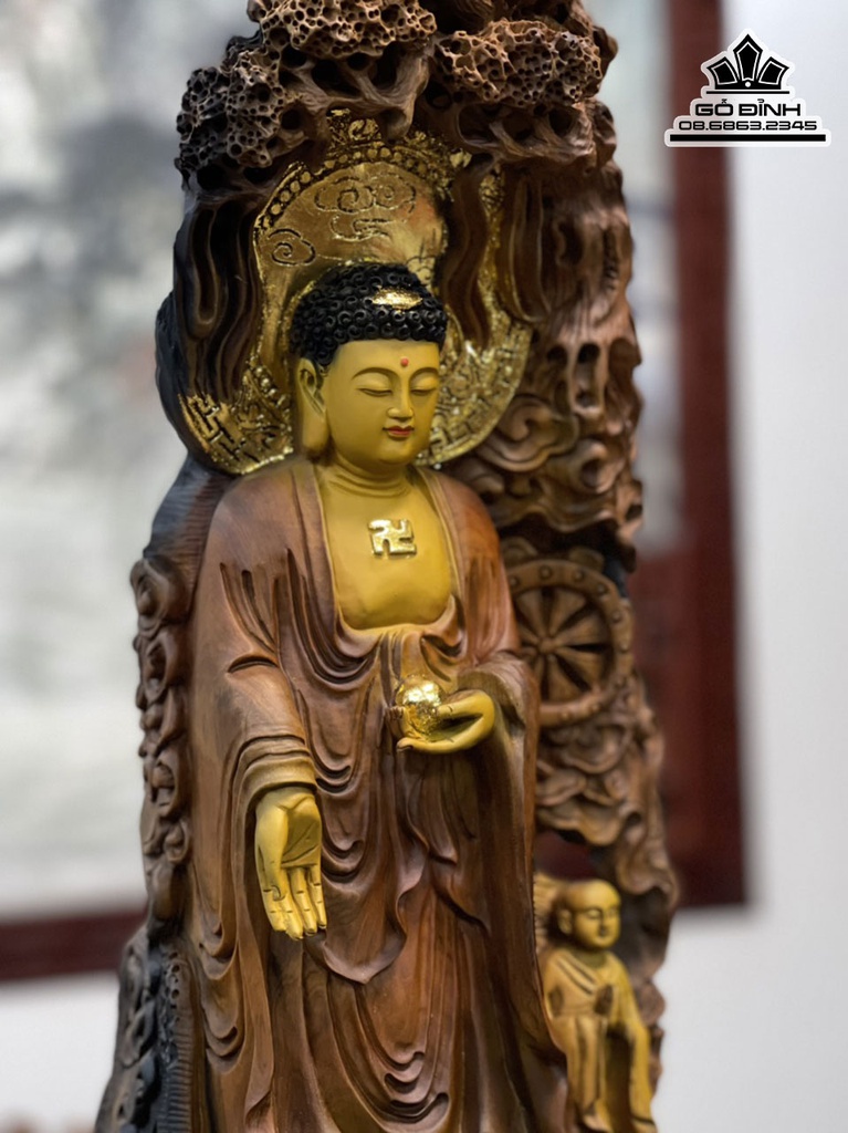 Tượng Nhất Tâm Bái Phật  Gỗ Bách Xanh Cao 62 Ngang 20 Sâu 15 (cm) 6