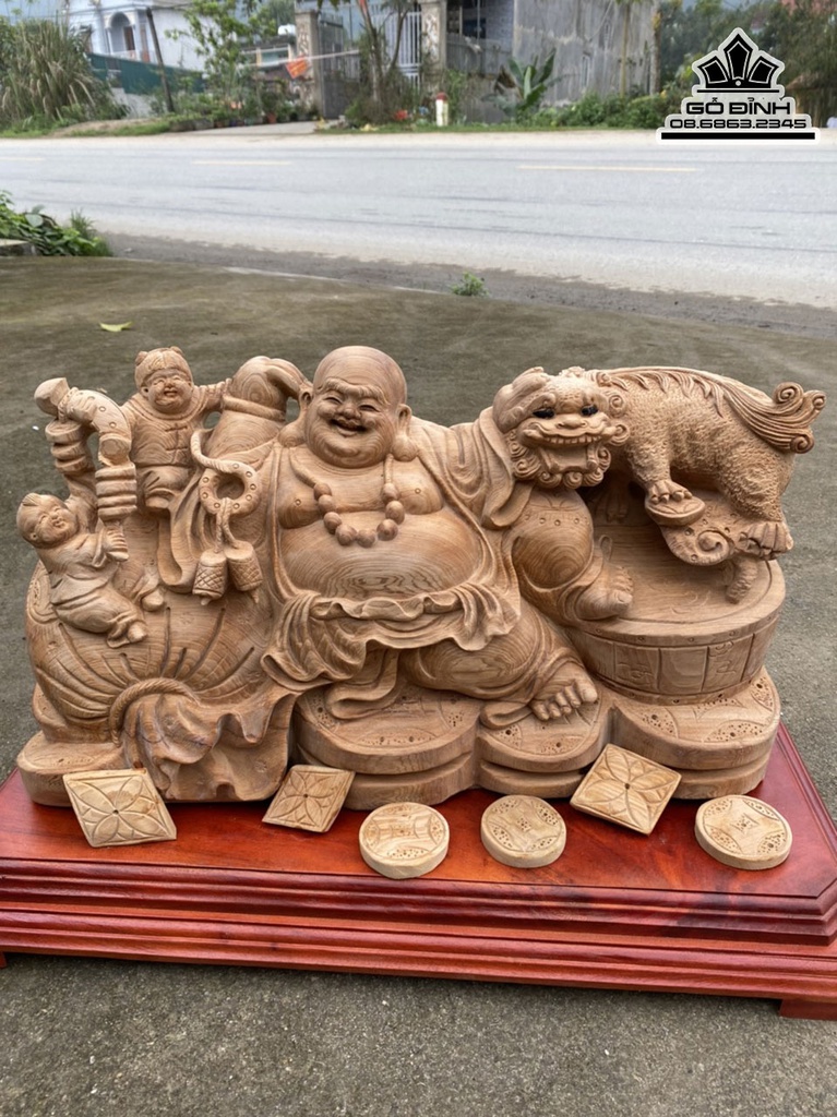 Tượng Phật Di Lặc Gỗ Ngọc Am Cao 28 Ngang 52 Sâu 18 (cm) 1