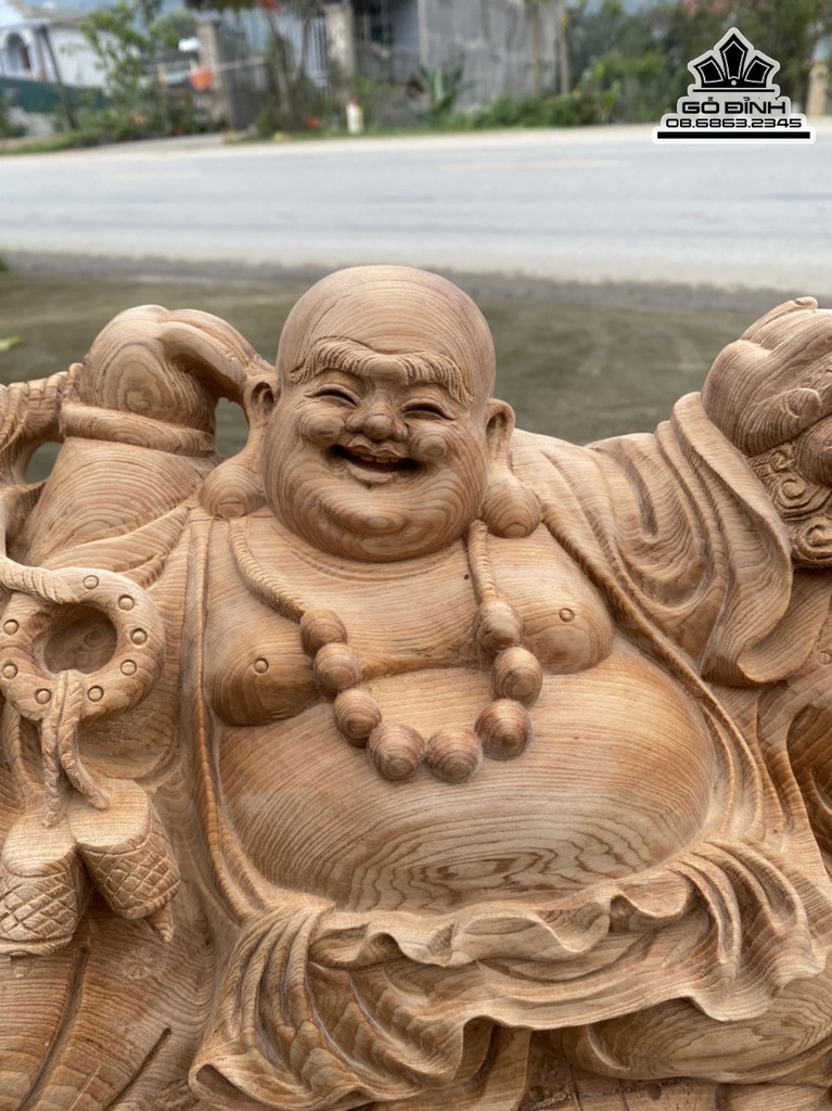 Tượng Phật Di Lặc Gỗ Ngọc Am Cao 28 Ngang 52 Sâu 18 (cm) 3