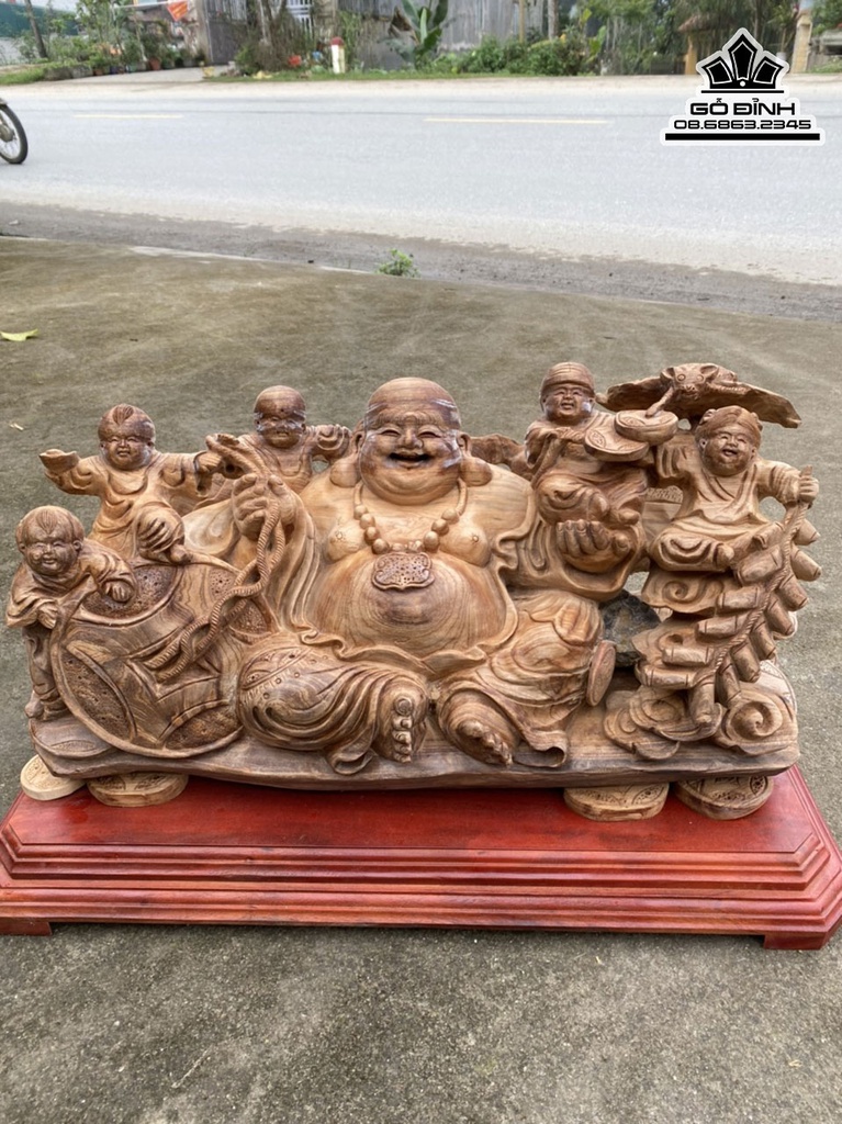 Tượng Phật Di Lặc Ngũ Phúc Gỗ Ngọc Am Cao 32 Ngang 58 Sâu 23 (cm) 0