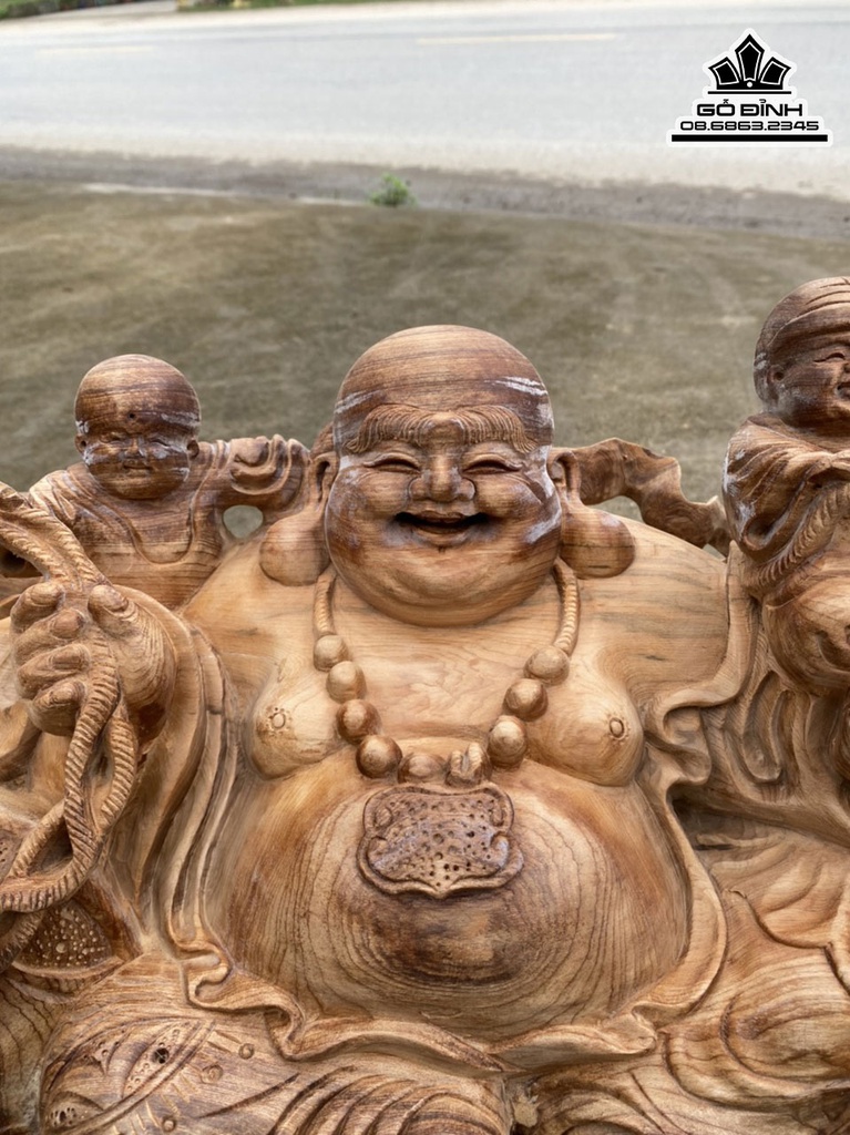 Tượng Phật Di Lặc Ngũ Phúc Gỗ Ngọc Am Cao 32 Ngang 58 Sâu 23 (cm) 1