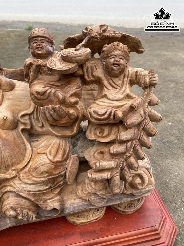 Tượng Phật Di Lặc Ngũ Phúc Gỗ Ngọc Am Cao 32 Ngang 58 Sâu 23 (cm) 2