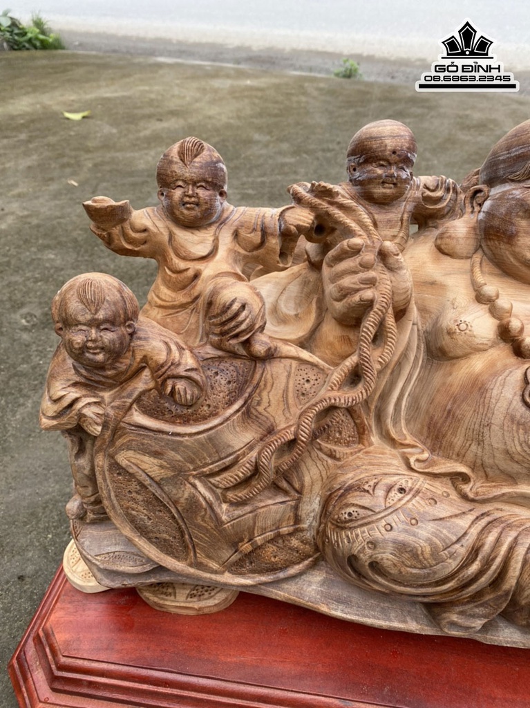 Tượng Phật Di Lặc Ngũ Phúc Gỗ Ngọc Am Cao 32 Ngang 58 Sâu 23 (cm) 3