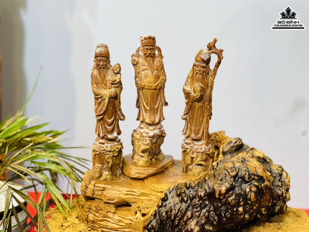Tượng Phúc Lộc Thọ Gỗ Hoàng Đàn Cao 39 Ngang 33 Sâu 29 (cm) 3