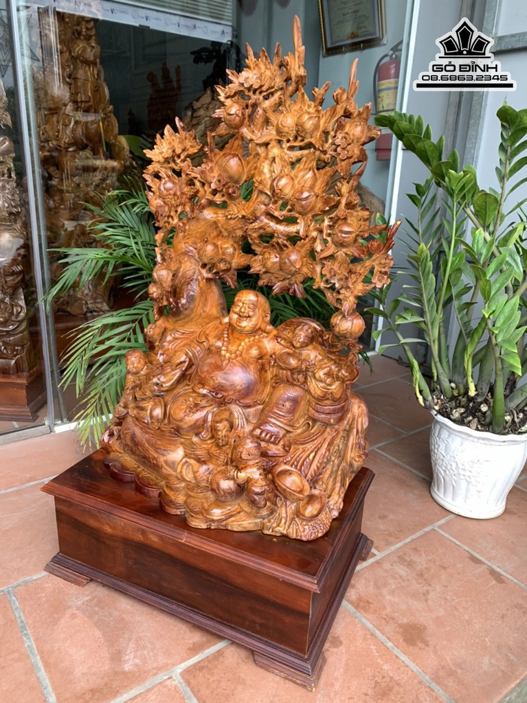 Tượng Phật Di Lặc Tam Phúc Gỗ Hương Cao 126 Ngang 66 Sâu 38 (cm)