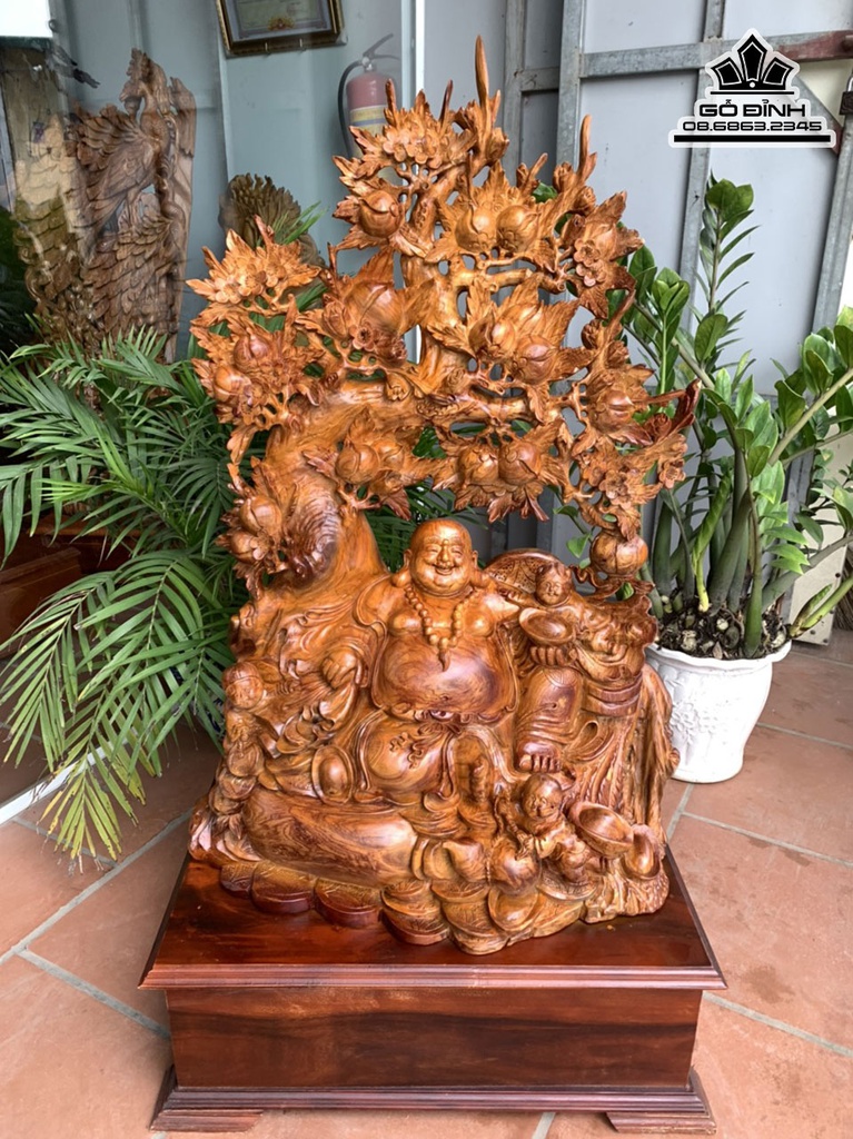 Tượng Phật Di Lặc Tam Phúc Gỗ Hương Cao 126 Ngang 66 Sâu 38 (cm) 2