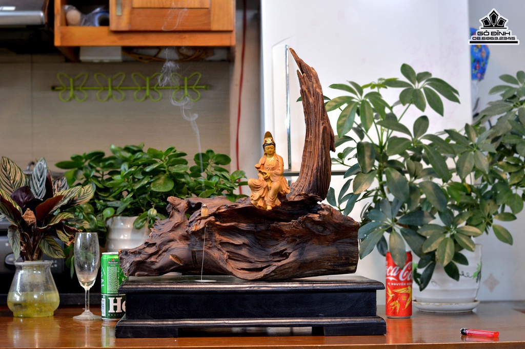 Tượng Phật Quan Âm Gỗ Bách Xanh Cao 55 Ngang 40 Sâu 13 (cm) 0