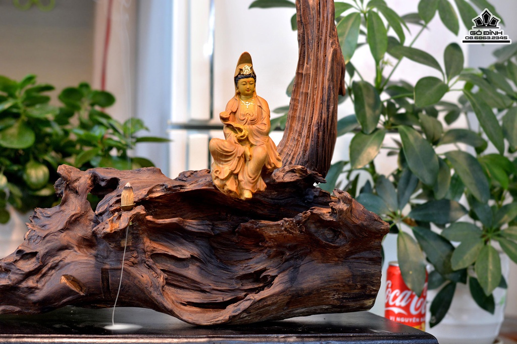 Tượng Phật Quan Âm Gỗ Bách Xanh Cao 55 Ngang 40 Sâu 13 (cm) 2