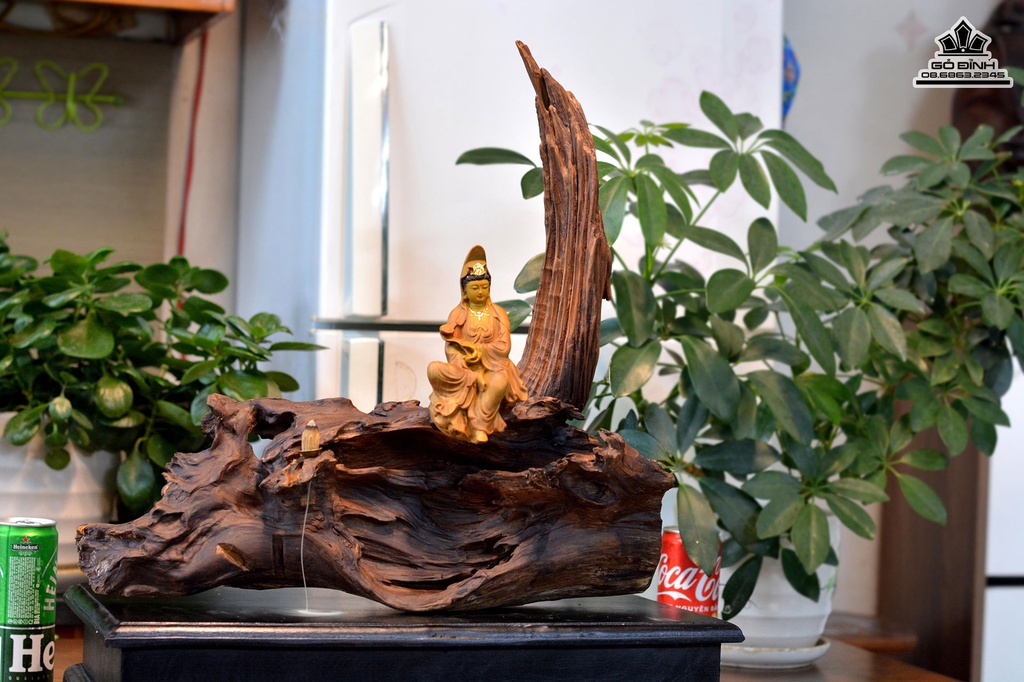 Tượng Phật Quan Âm Gỗ Bách Xanh Cao 55 Ngang 40 Sâu 13 (cm)3