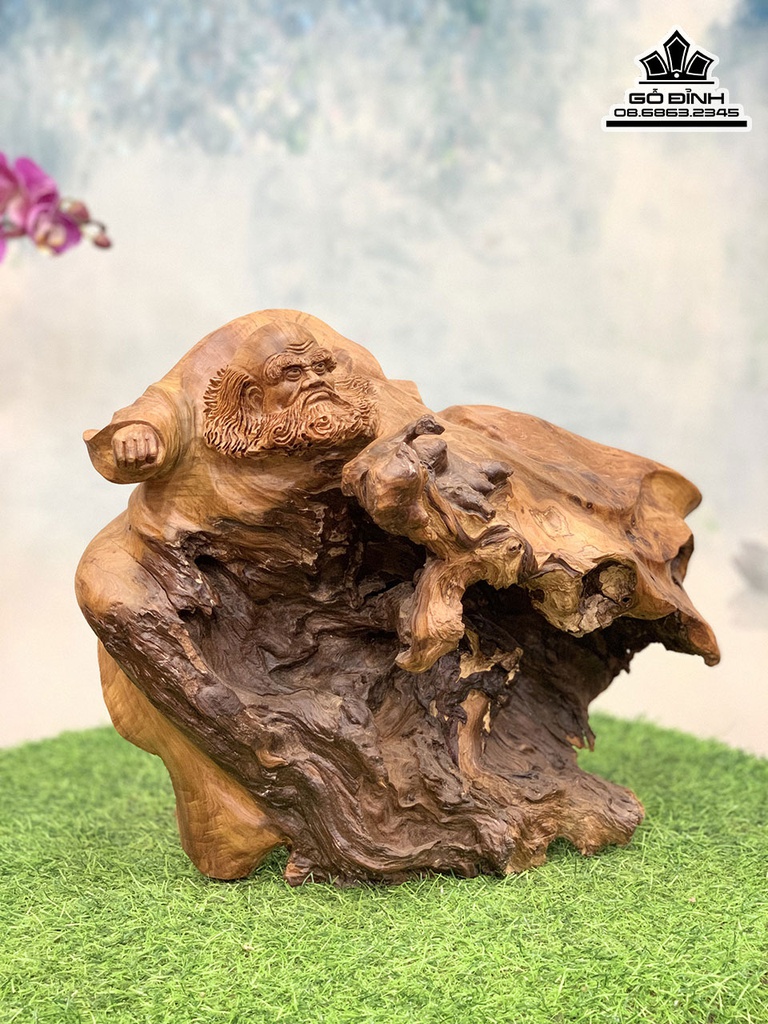 Tượng Đạt Ma Sư Tổ Gỗ Lũa Bách Xanh Cao 35 Ngang 45 Sâu 30 (cm) 3