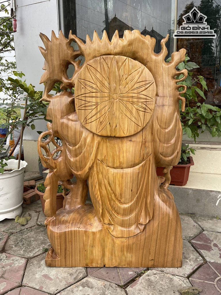 Tượng Phật D Lặc Vác Cành Đào Gỗ Xá Xị Cao 93 Ngang 58 Sâu 24 (cm) 1