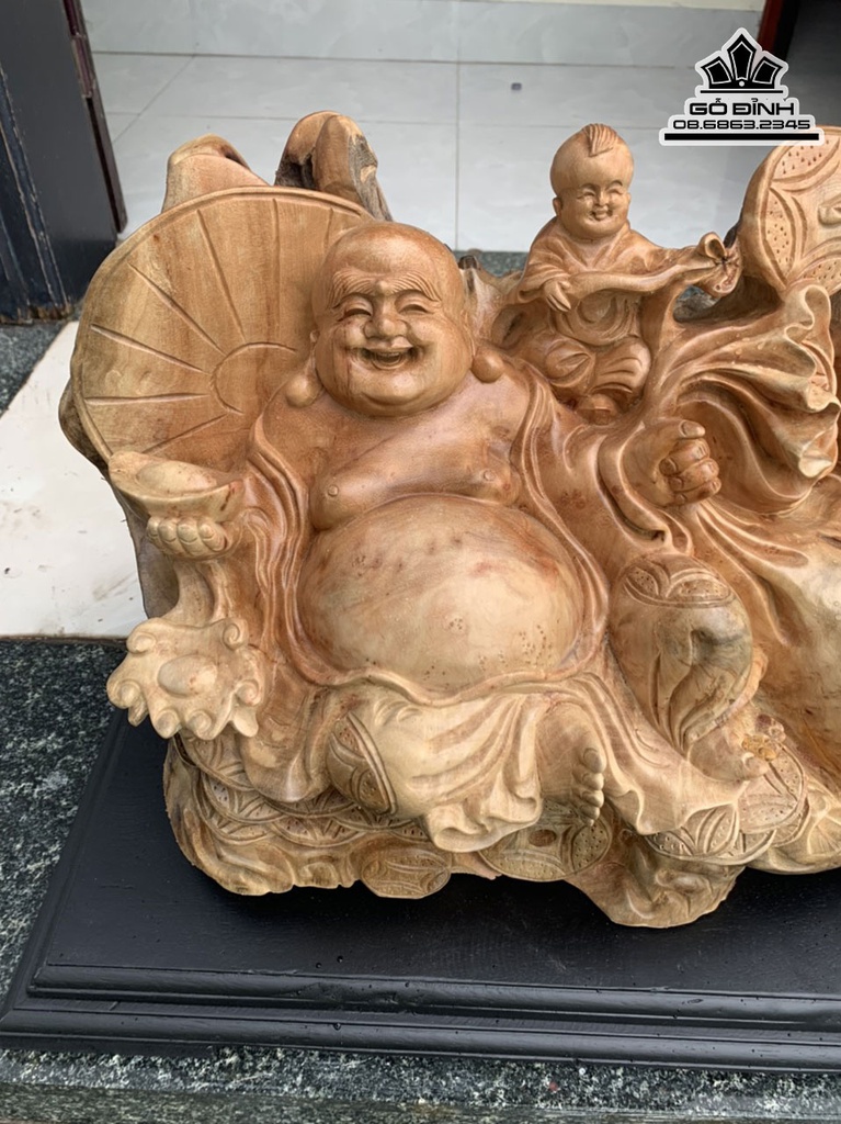 Tương Phật Di Lặc Gỗ Nu Xá Xị Cao 26 Ngang 58 Sâu 27 (cm) 2