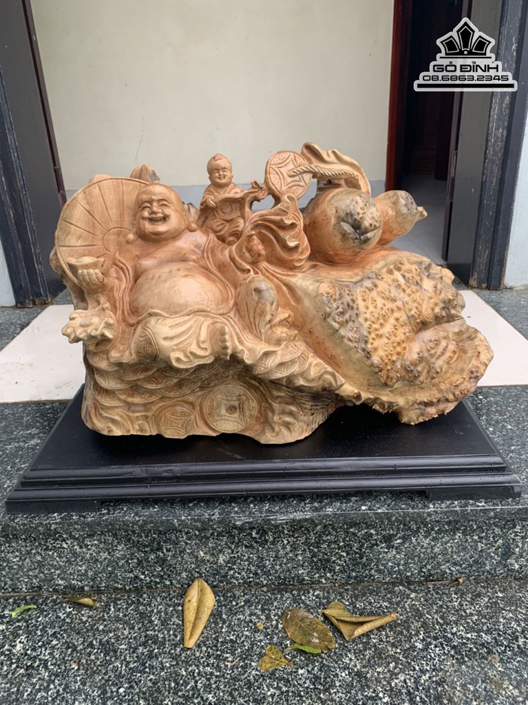 Tương Phật Di Lặc Gỗ Nu Xá Xị Cao 26 Ngang 58 Sâu 27 (cm) 3