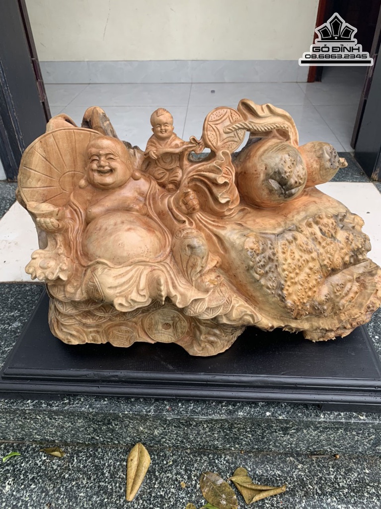 Tương Phật Di Lặc Gỗ Nu Xá Xị Cao 26 Ngang 58 Sâu 27 (cm) 4