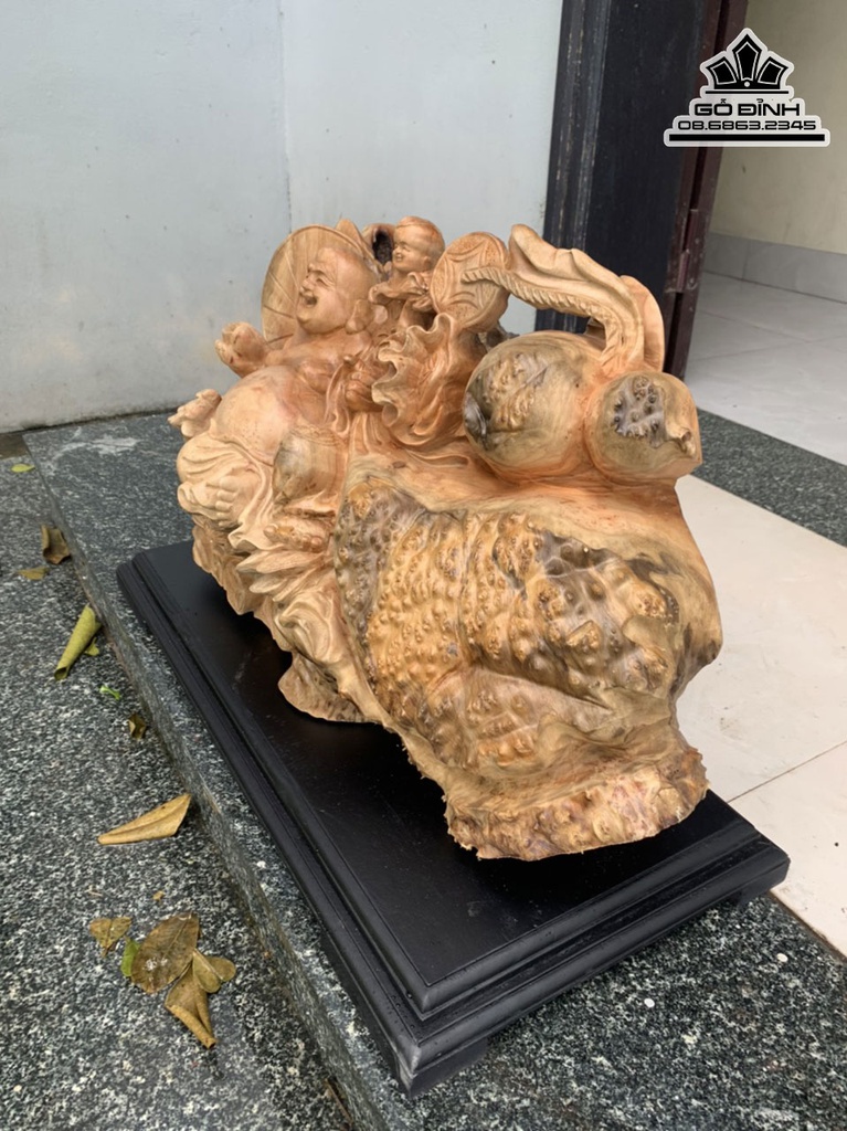 Tương Phật Di Lặc Gỗ Nu Xá Xị Cao 26 Ngang 58 Sâu 27 (cm)6