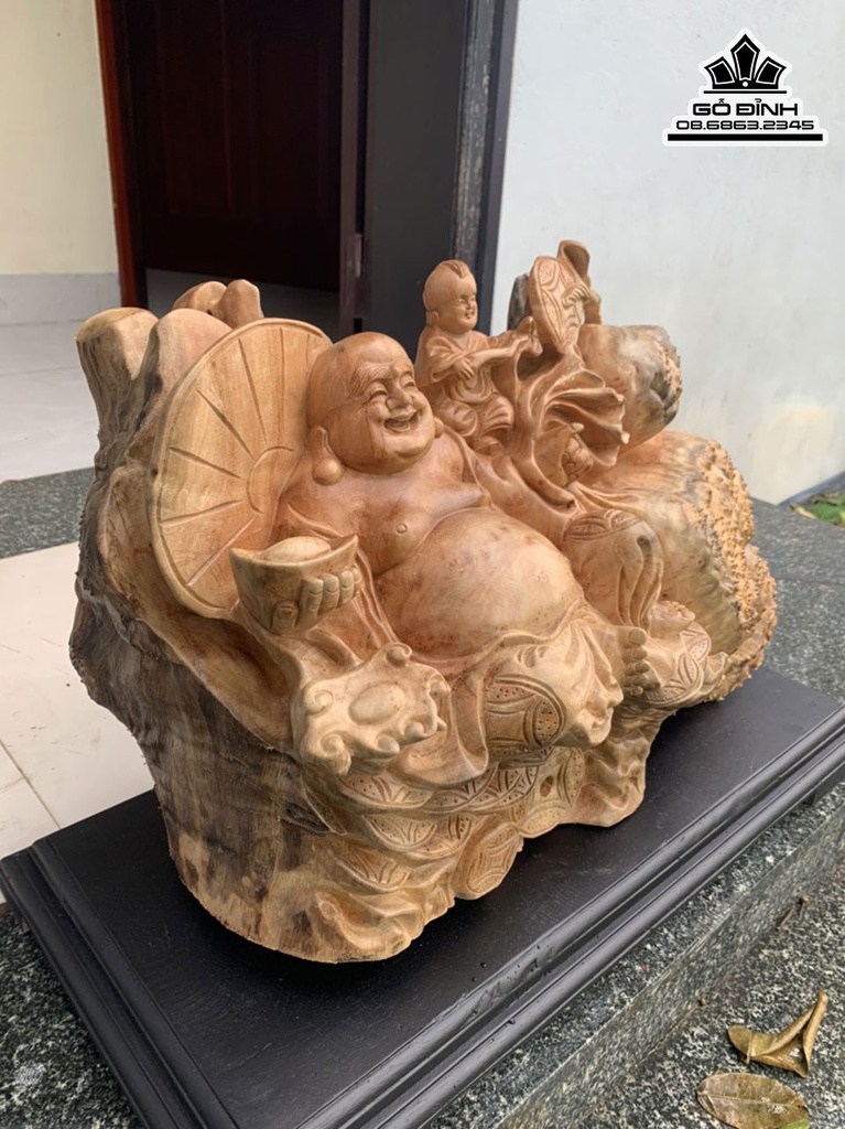 Tương Phật Di Lặc Gỗ Nu Xá Xị Cao 26 Ngang 58 Sâu 27 (cm)7